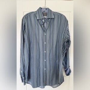 Thomas Dean Striped Button Down Men’s Shirt Size L 100% Cotton